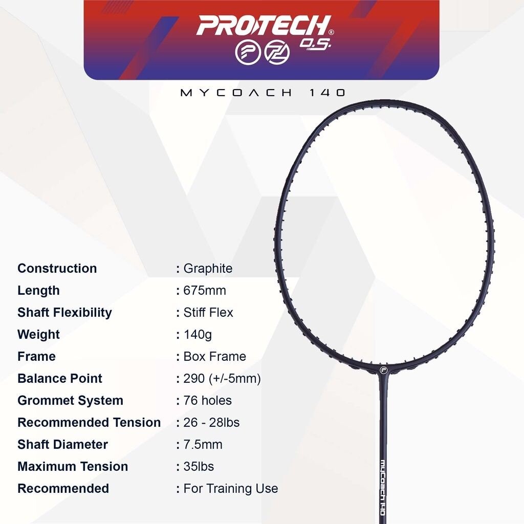 PROTECH Badminton Training Racket - My Coach (MAX 35LBS) (FREE String ...