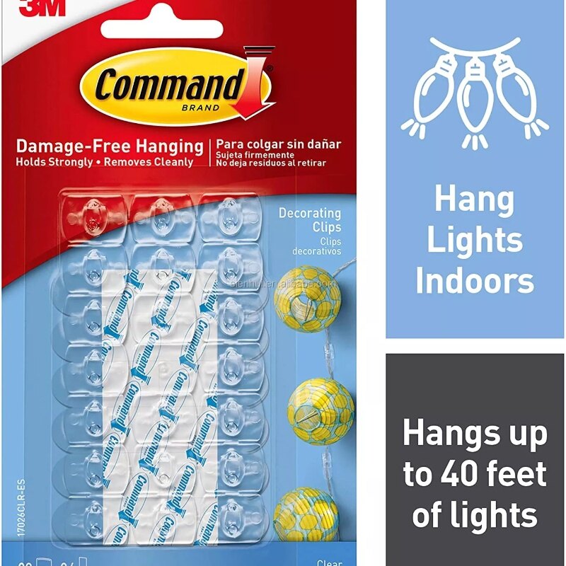 20 clips, 24 strips,3M Command Decorating Clips Damage-Free Hanging cable hook clear plastic hooks small plastic hook