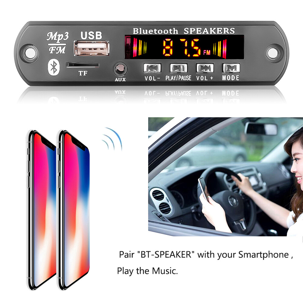 【6W Amplifier+BT 5.0+Recording】 DC 5V Wireless Bluetooth 5.0 MP3 WMA Decoder Board Audio Module USB FM Radio TF Record AUX Input For Car Home Audio