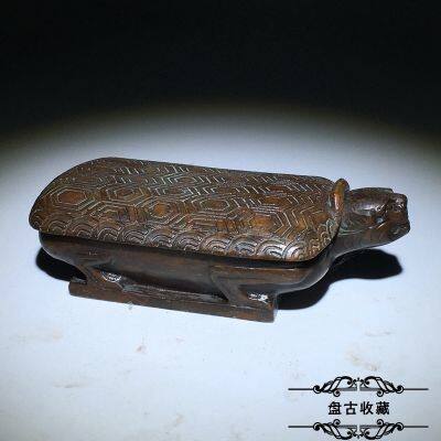 Antique bronze collection, Jinshou turtle seal box ink pool box, four treasures of the Wenfang decoration