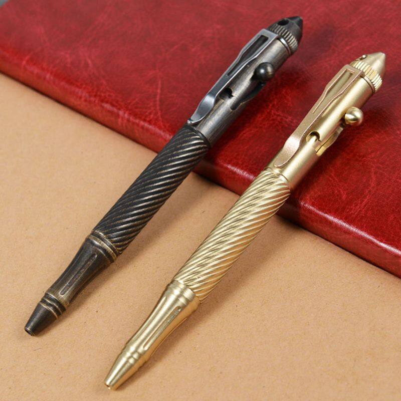 Solid Handmade Brass Gel Ink Pen Retro Twist Pattern Bolt Action Writing Tool School Office Stationery Supply