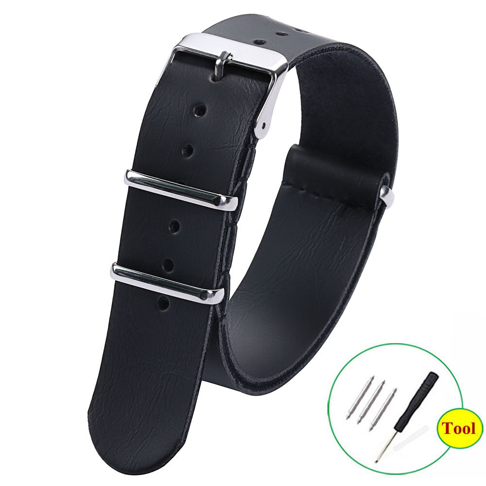 PU Leather Military Watch Band Strap Bracelet Watch Accessories Artificial Leather Watch Strap 18mm 20mm 22mm 24mm