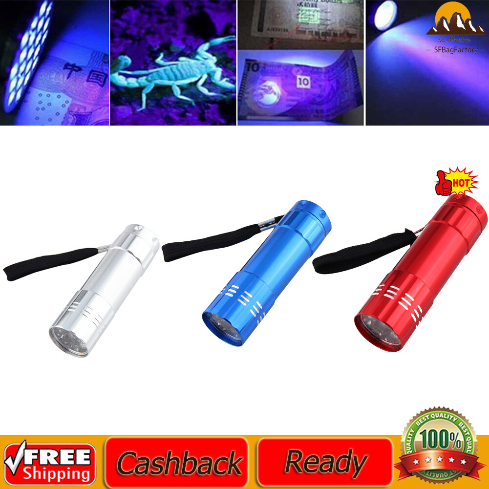 395nm Ultraviolet 9 LED Flashlight Portable Money Detection UV Light Torch