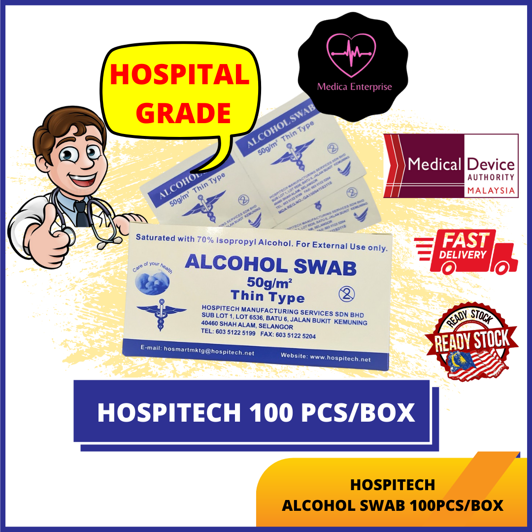 [MDA CERTIFIED] HOSPITECH / NUR CARE 70 ALCOHOL SWAB ALCOHOL WIPES ALCOHOL PAD 100 PCS THIN