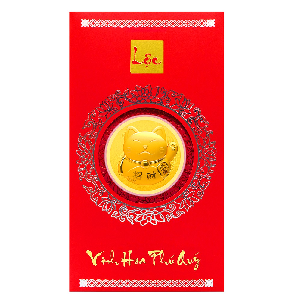 Mặt vàng 24k mèo chiêu tài kèm bao lì xì - ancarat