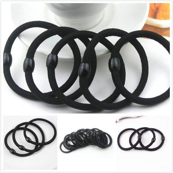10 Pcs Fashion Black High Elastic Beaded Hair Ring Hair Rope Hair Band
