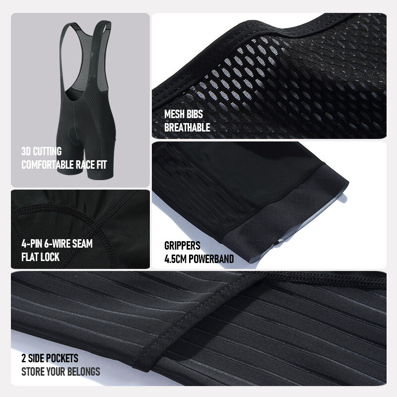 Solid Black & Blue Cycling Bib Shorts for Men