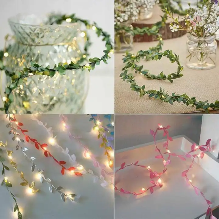 5M Leaves Ivy Leaf Garland 50LED Fairy String Lights Home Wedding Party Decor