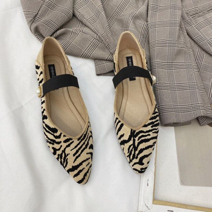 Leopard Mary Janes Giày Phụ Nữ Nông Khóa Đai Ngọc Trai Giày Búp Bê Múa Ba Lê Giản Dị Thoải Mái Da Đanh Flock Femme Giày Lười Đế Bệt 2020 giá rẻ