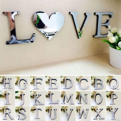 3D Mirror Letters Wall Sticker DIY Art Mural Home Room Decor Acrylic Decals