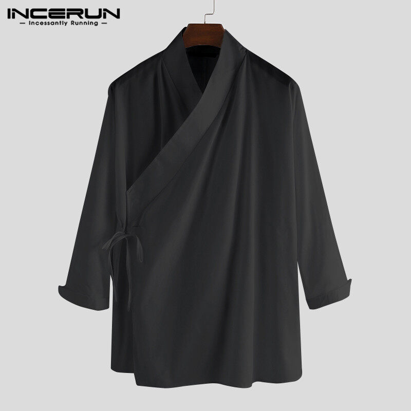Medussa INCERUN Mens Long Sleeve Retro Chinese Shirts V Neck Loose Blouse Tops Tees