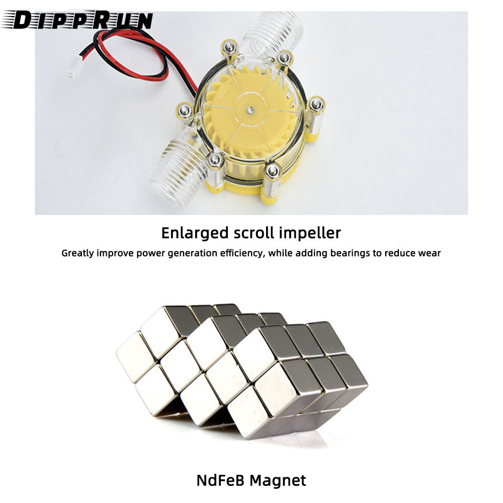 Dipprun DC 5V/12V/80V Micro Hydro Máy phát điện DC Lưu lượng nước Máy phát điện thủy điện Máy phát điện tuabin thủy điện vòi nước dòng chảy thủy lực tự làm