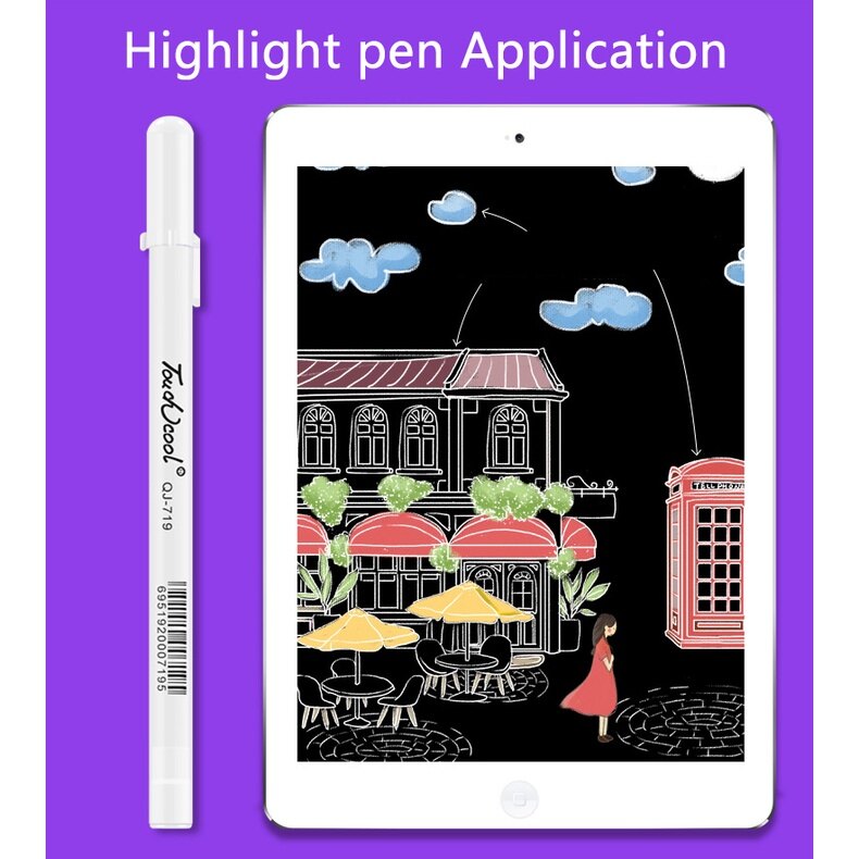 3 Bút vẽ highlight đánh dấu nhật ký màu trắng 0.8 mm-INTL