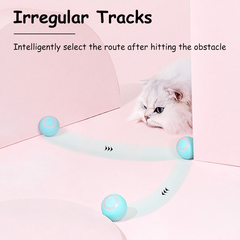 HamshMoc Interactive Cat Toy Ball Smart Electric Automatic Rolling Ball Led For Cat Intelligent Teaser Pet Toy USB Charge Kitten