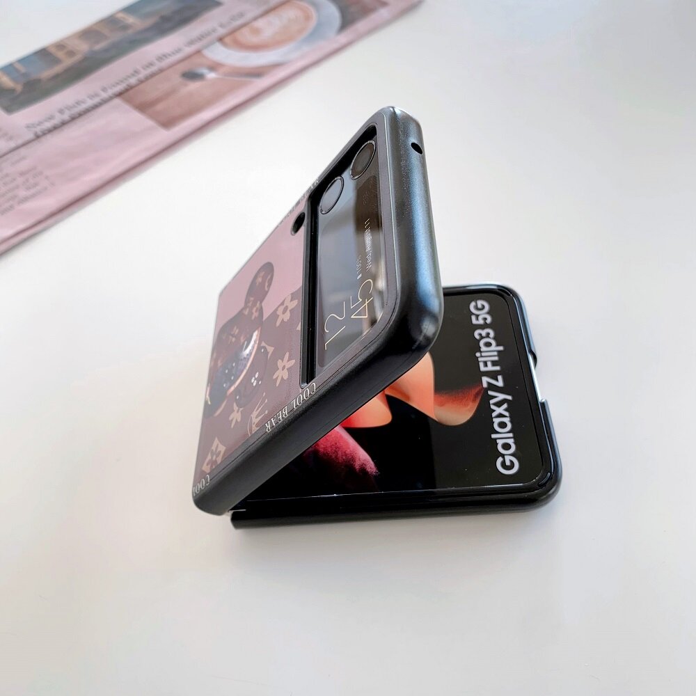 HOCE Violent Bear Luxury Leather Phone Case for Samsung Galaxy Z Flip 3 4 For ZFlip3 ZFlip4 Flip4 5G ShockProof Back Cover