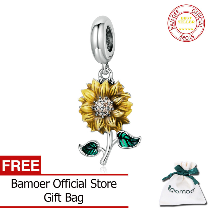 BAMOER 925 Sterling Silver Sunflower Pendant Charm For Women Bracelet Necklace DIY Fashion Jewelry SCC2079