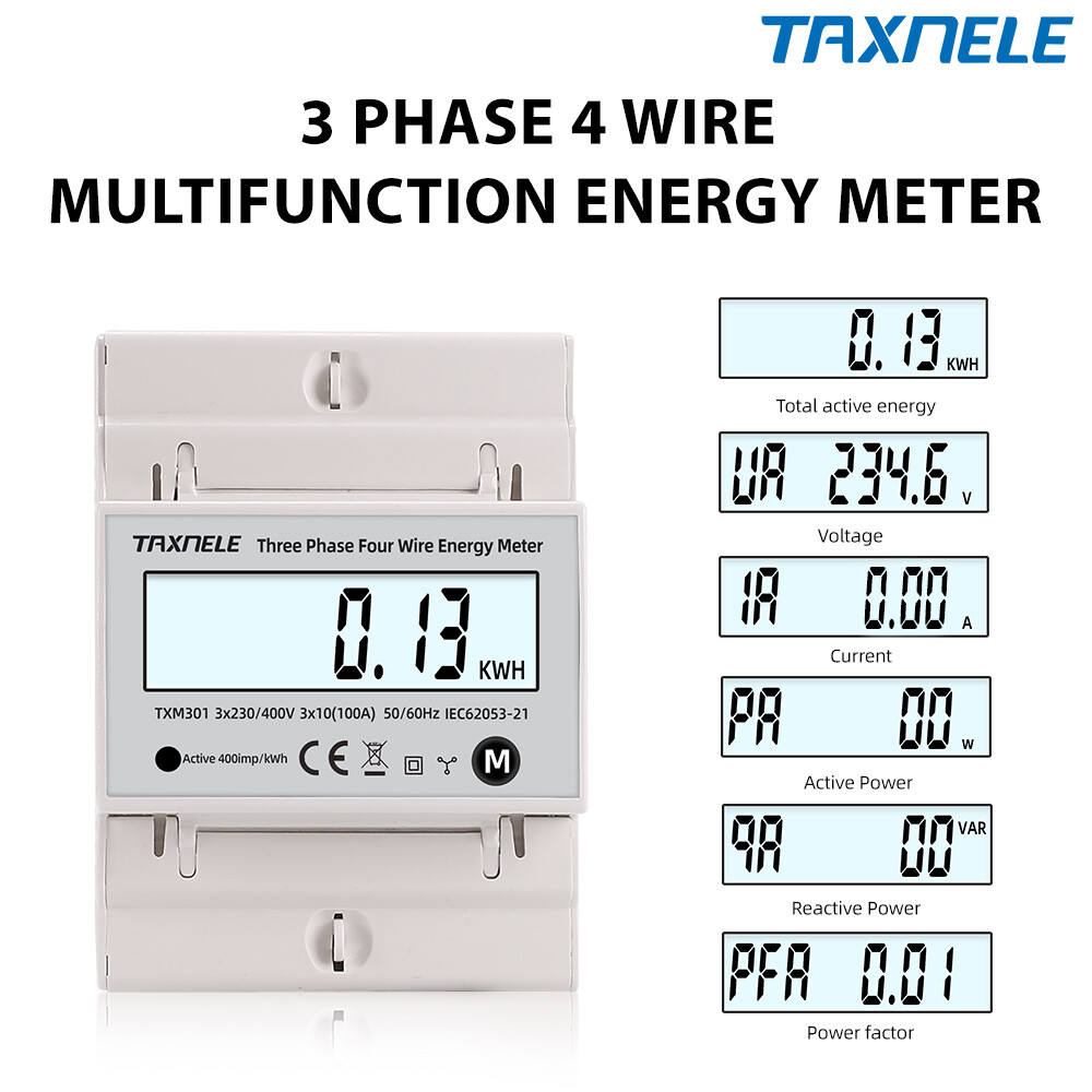 3 phase 4 wire wattmeter power bidirectional energy meter multifunction ac 380v kwh voltage current 100a 50hz 60hz solar pv