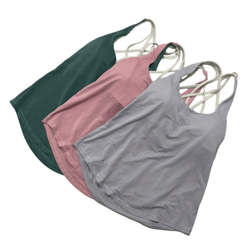 SUPERFLOWER 2 in 1 Sport Vest Open Back Women's Yoga Tank with Bra inside Gym Loose Fiess Running Sleeveless Top_voghion.com