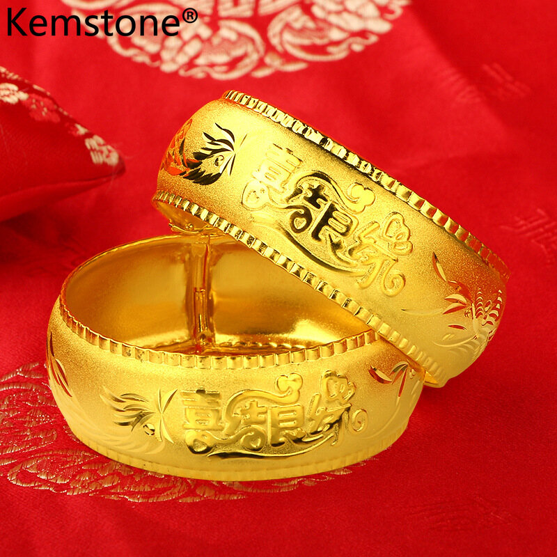 Kemstone 24 K Gold Plated Dragon Phoenix Bangle Bracelet Marriage Jewelry Gift for Women