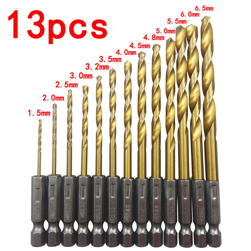 13Pcs 1/4 Hex Shank 1.5-6.5mm Drill Bits HSS High Speed Steel Drill Bit Set Tool
