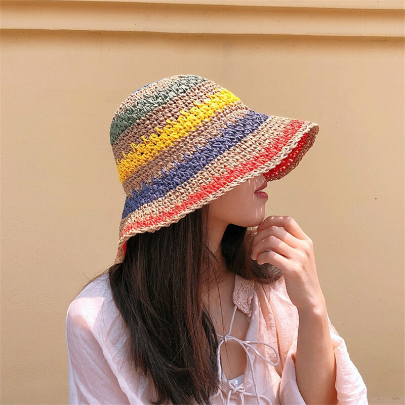 Summer Women Bucket Hat Straw Made 