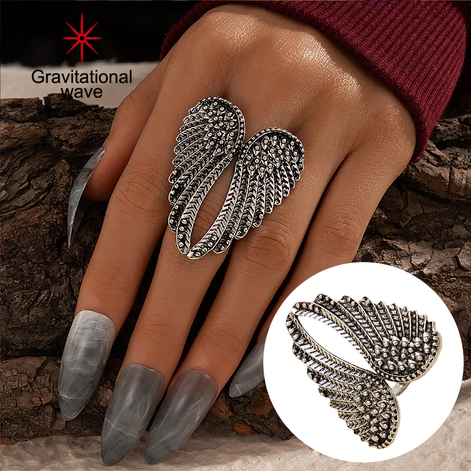 Gravitational wave Women Rings Silver Color Wear Resistant Alloy Angel Wing Metal Rings for Party