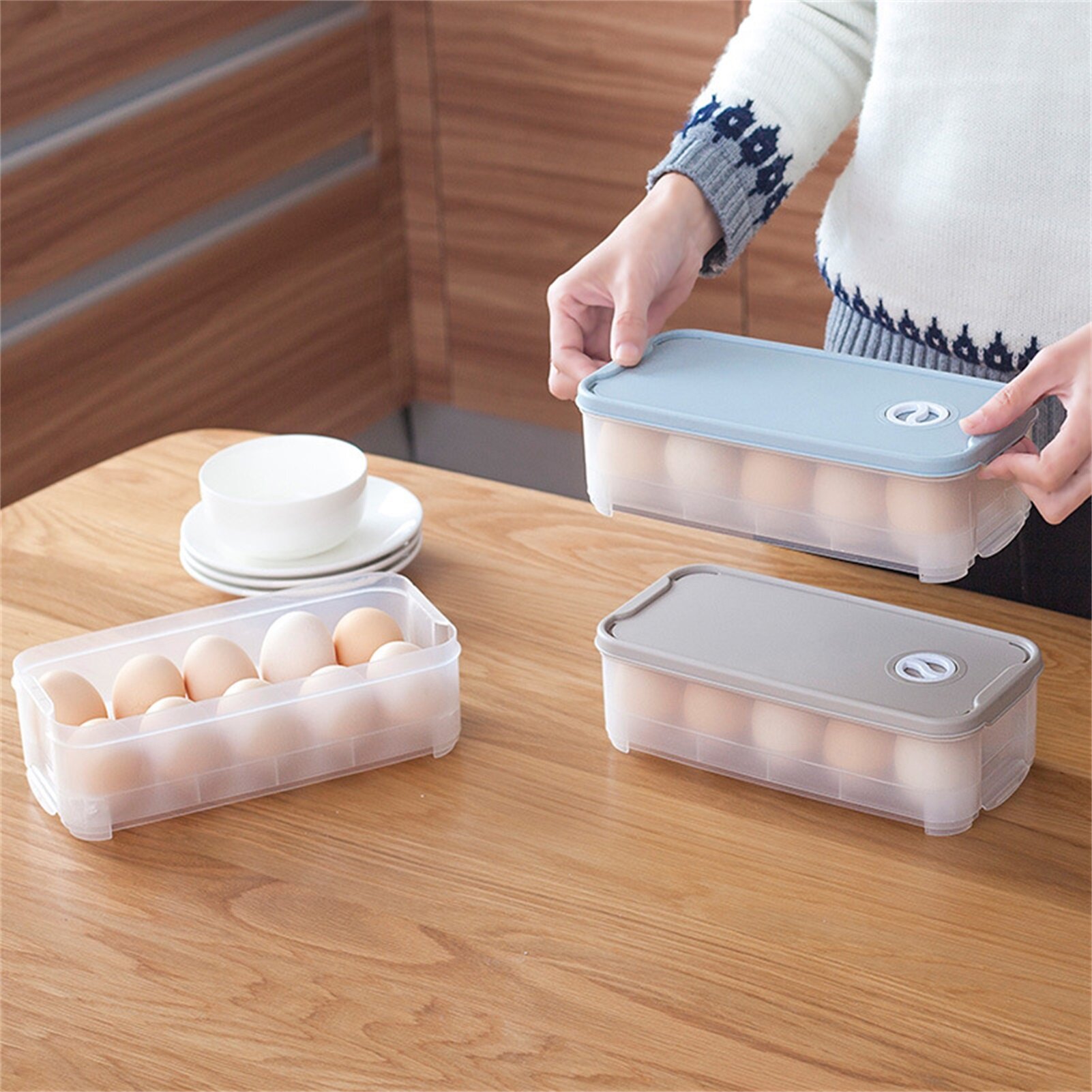 Terylin Transparent Egg Holder Stackable PP 10/20 Grids Non-slip Egg Storage Trays Kitchen Supplies