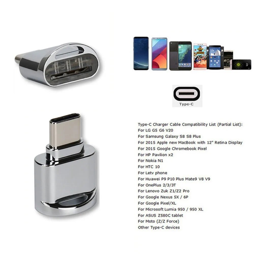 Ecily USB 3.1 Type-C Đầu đọc thẻ Bộ chuyển đổi OTG kim loại USB 3.1 Loại C Micro SD Đầu đọc thẻ TF Đầu Đọc Thẻ Bộ chuyển đổi OTG bộ chuyển đổi cho điện thoại máy tính