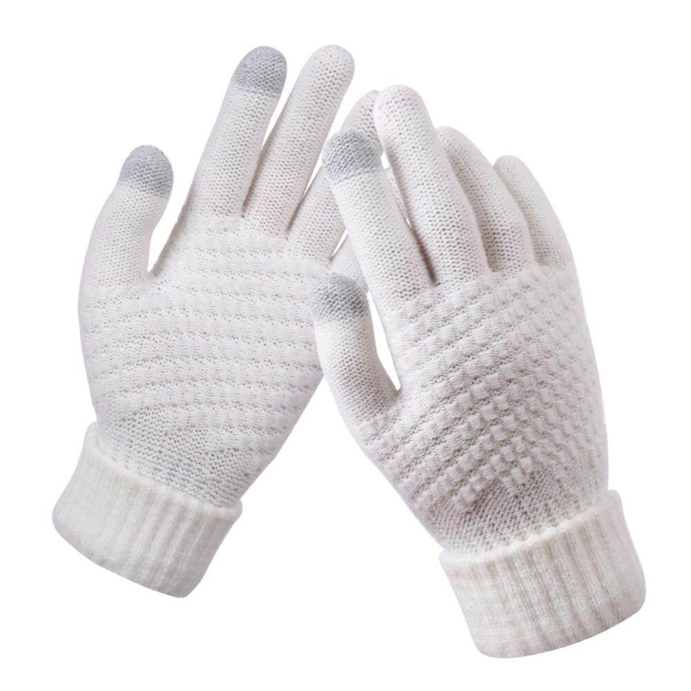 Meek fantisi-Winter Women solid color touch screen full finger warm wool gloves
