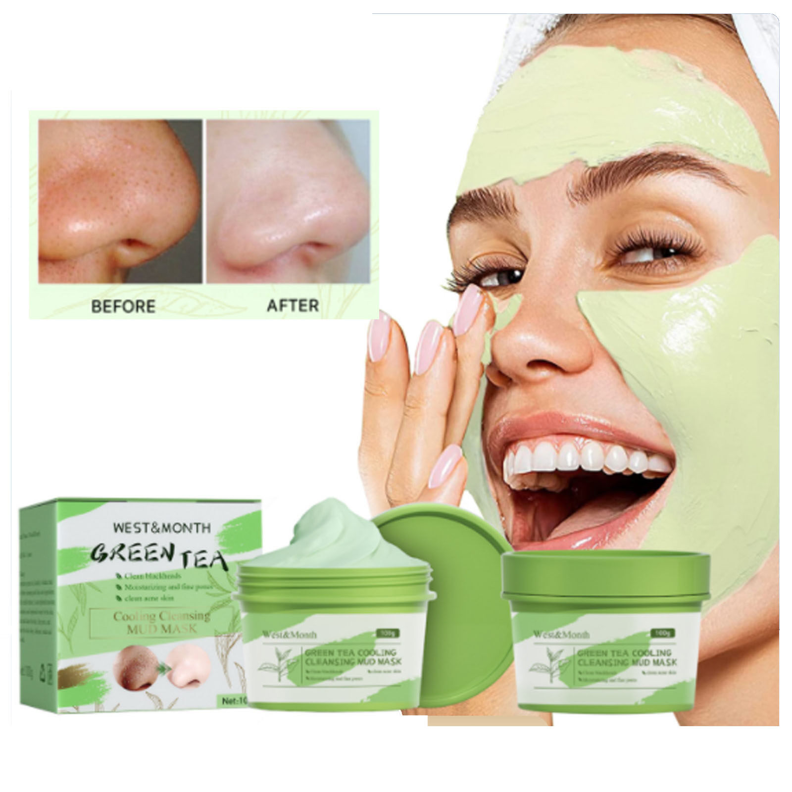 Windy`s Home 100g Green Tea Cleansing Mud Mask Facial Deep Cleansing