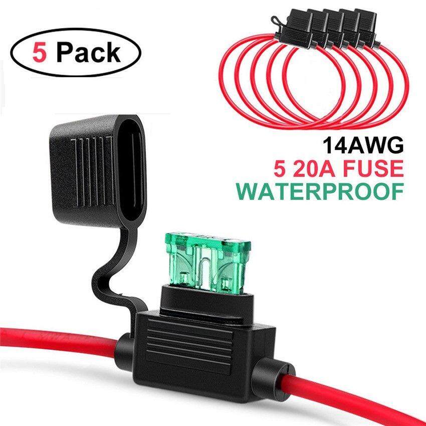 MA 5 Pack 14AWG IN - LINE MINI Blade ตัวยึดฟิวส์ป้องกันการสาดสำหรับ 12 V 20A ฟิวส์รถ