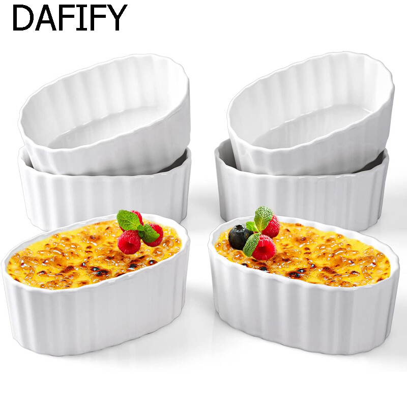 DAFIFY Porcelain Ramekins Bowls for Baking Souffle Pudding Dessert Dishes 12cm