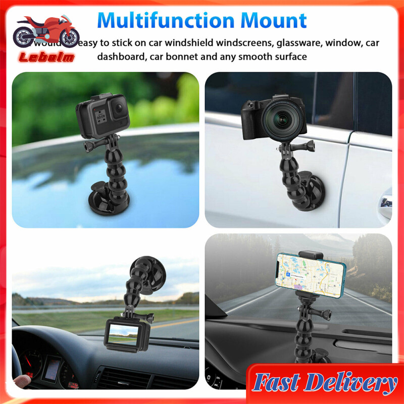 Lebalm【Ready Stock】Car Suction Cup Mount Phone Holder Adjustable Angles Video Navigation Bracket Compatible For Gopro Action Camera