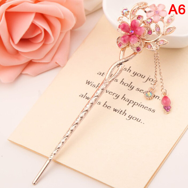 YUNZE 🎗 Ready Stock Hair Stick Metal Rhinestone Chopsticks Women Tassel Pearl Flower Hairpin