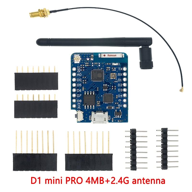 WEMOS D1 Mini Pro 4M 16M Bytes External Antenna Connector NodeMCU Based ESP8266 ESP-8266EX CP2102 WIFI Development Board Micro