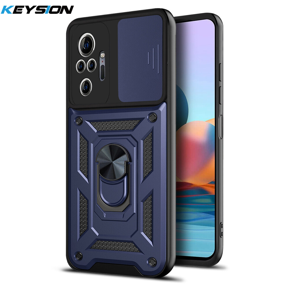 KEYSION Shockproof Ring Case for Redmi 9 Power Redmi Note 10 Pro max K40 Pro Push Pull Camera Protection Phone Cover for POCO X3 Pro X3 NFC F3 M3 Pro 5G