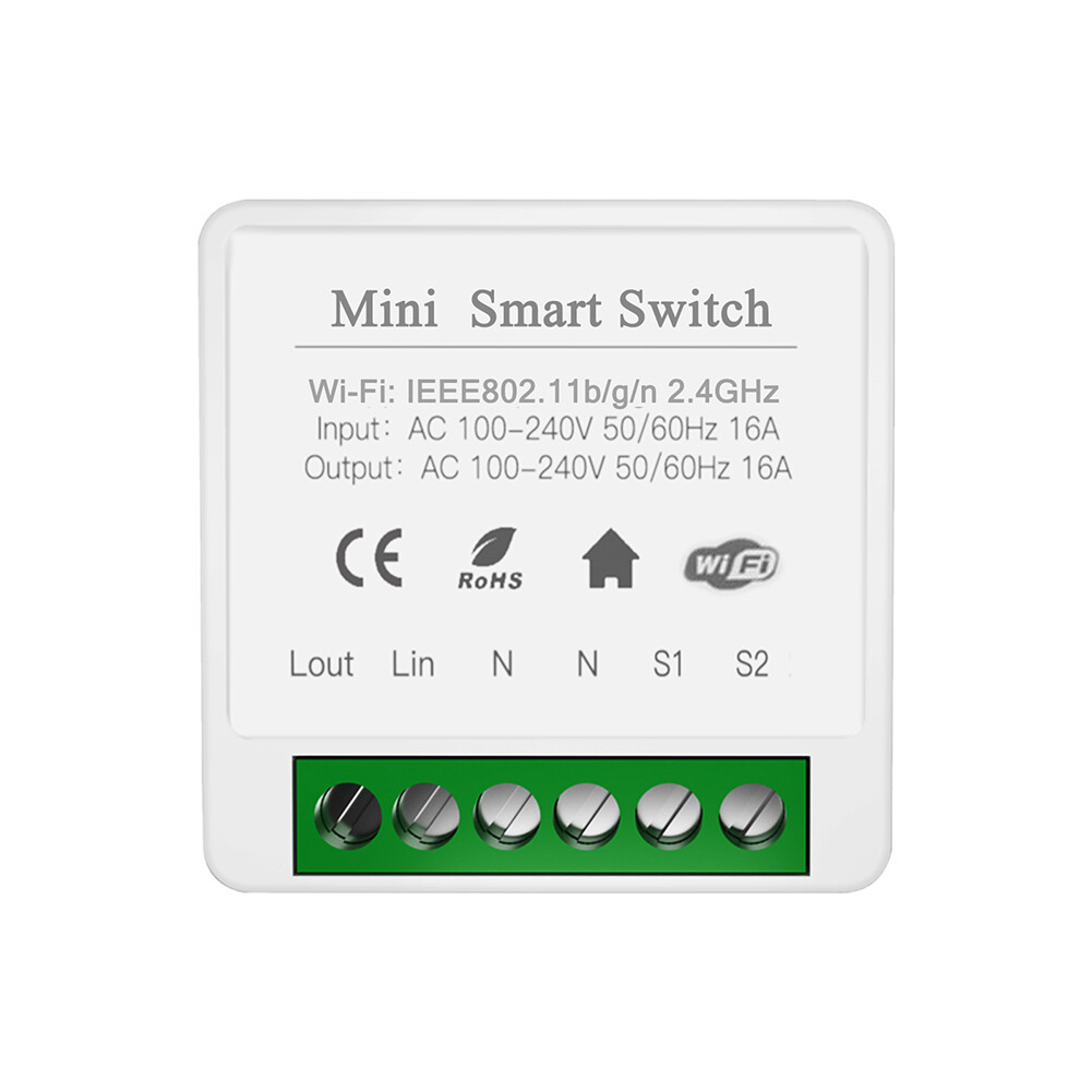 FLEWWER 16A MINI Wifi Smart Switch Supporte 2-way control Timer Wireless Switches Smart Home Automation Compatible with Tuya Alexa Google Home