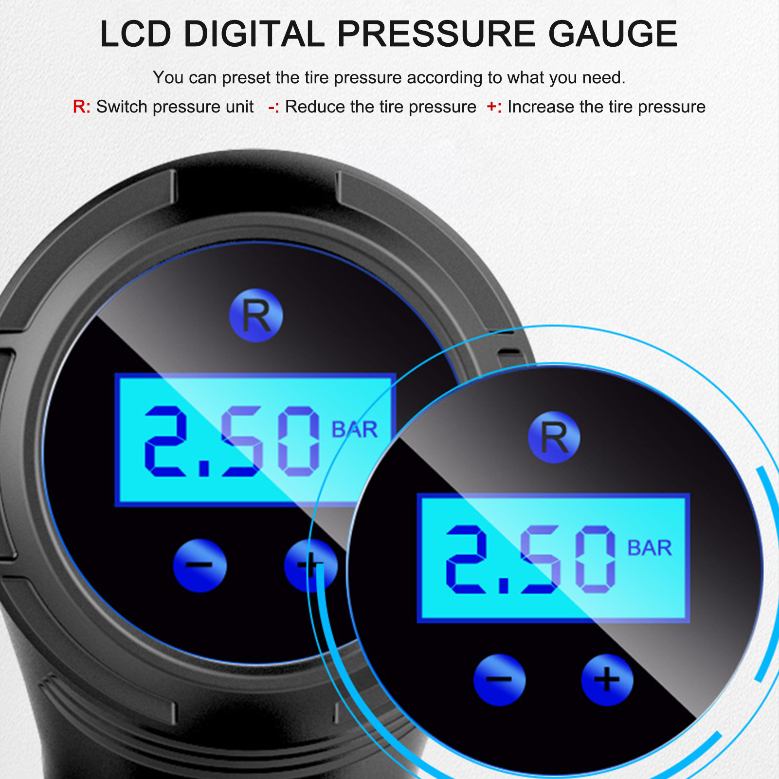 Portable Hand-held Inflatable Pump Wireless Car Air Compressor Rechargeable Tire Inflator with Digital Display LED Light Pressure Gauge Car Accessories