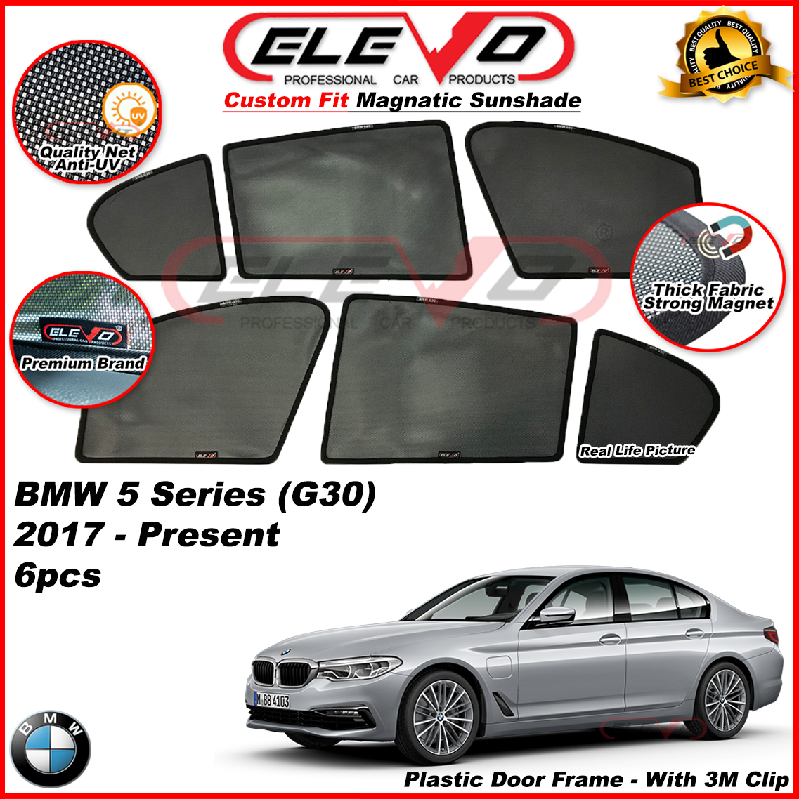 ELEVO BMW 5 series G30 2017 Present Magnetic Custom Fit Sunshade Magnet Shade Sun Protection 6pcs Lazada
