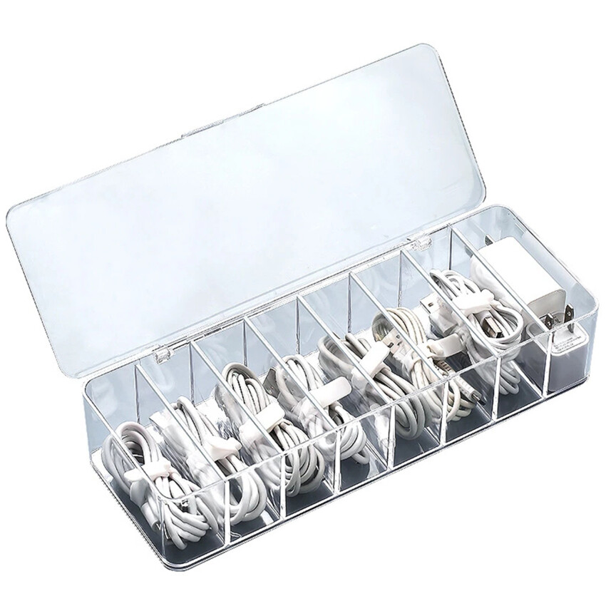 8 Compartments With Lid Dustproof Storage Cable Management Box Finishing Box Desktop Data Cable Storage Box Cosmetic Storage Box Office Supplies Management