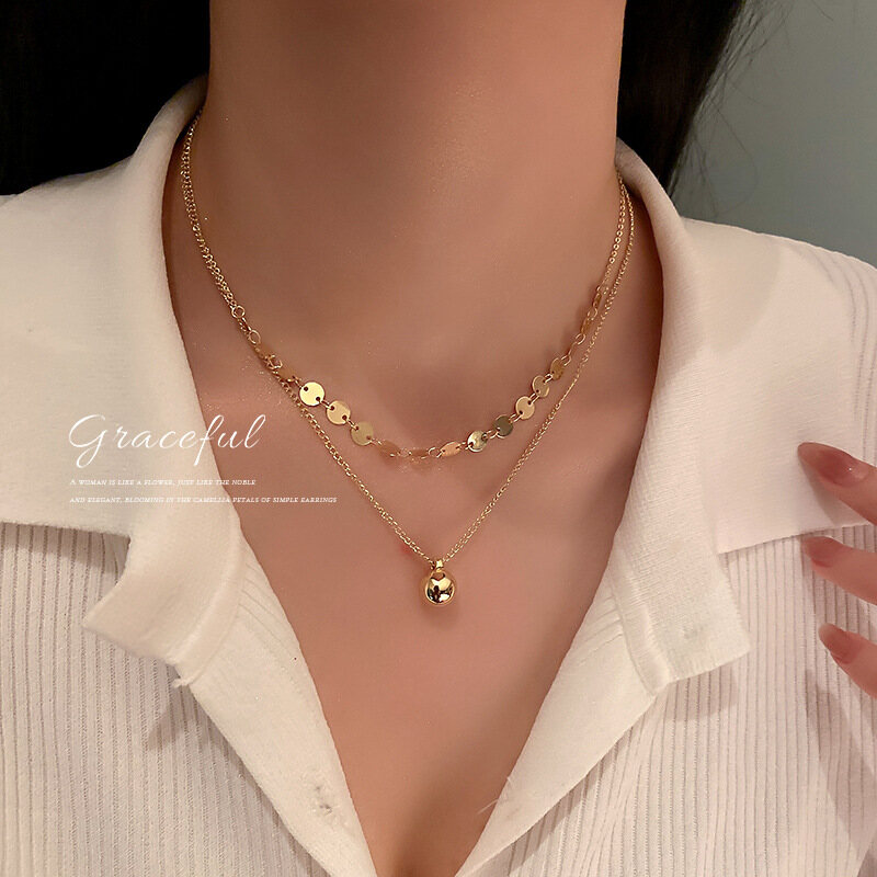 Frascati New Fashion Fresh Metal Ball Modelling Women Pendant Necklaces Contracted Geometric Double Metal Senior Short Necklace