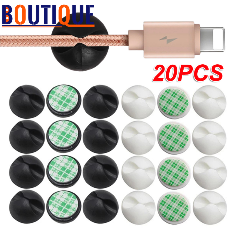 20pcs Cable Hub Clips Manager Round Fixing Wire Holder Clamp Car Dashboard Office Desk Organizer Self-Adhesive Fixed Clasp