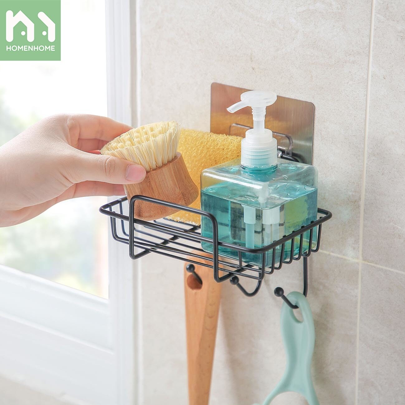 Homenhome Kitchen Hanging Basket Draining Water Sponge Dishcloth Shelf No Punching Wall-mounted Storage Rack