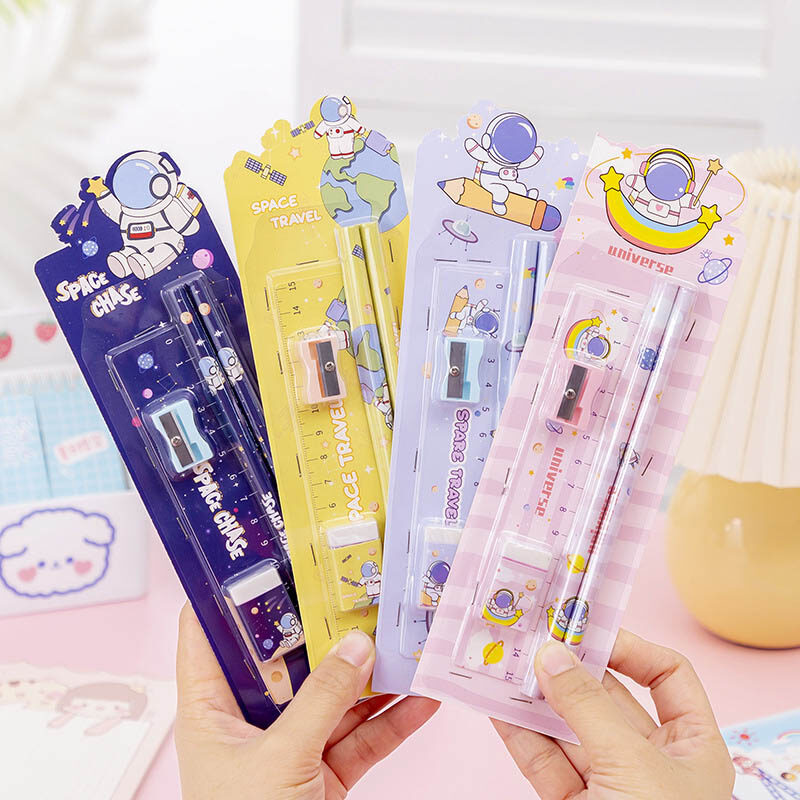 5 Pieces School Supplies Set Pencil Sharpener Eraser Ruler Set for Student