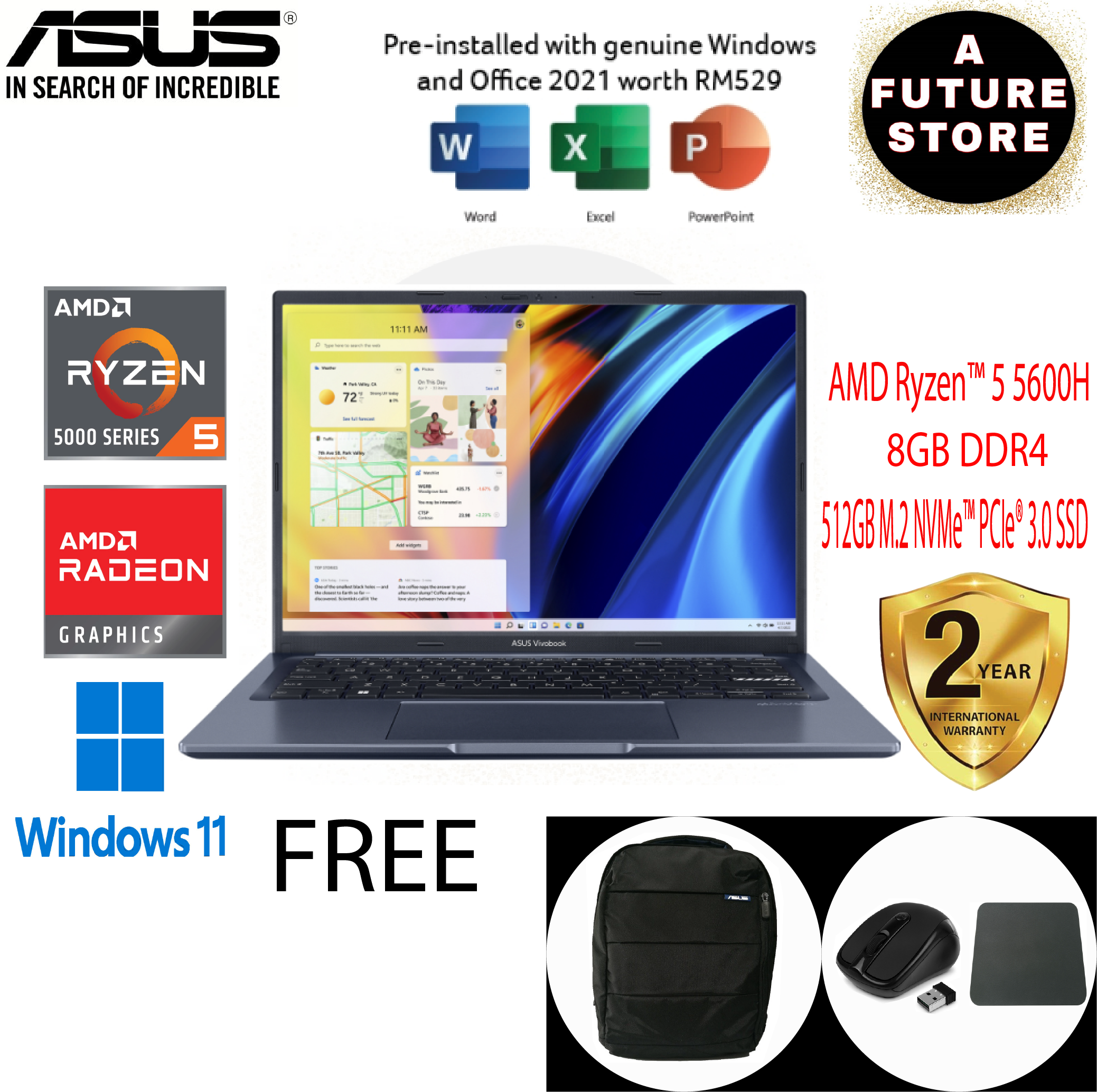 Asus Vivobook 14X M1403Q-ALY081WS 14" WUXGA Laptop Quiet Blue ( Ryzen 5 ...