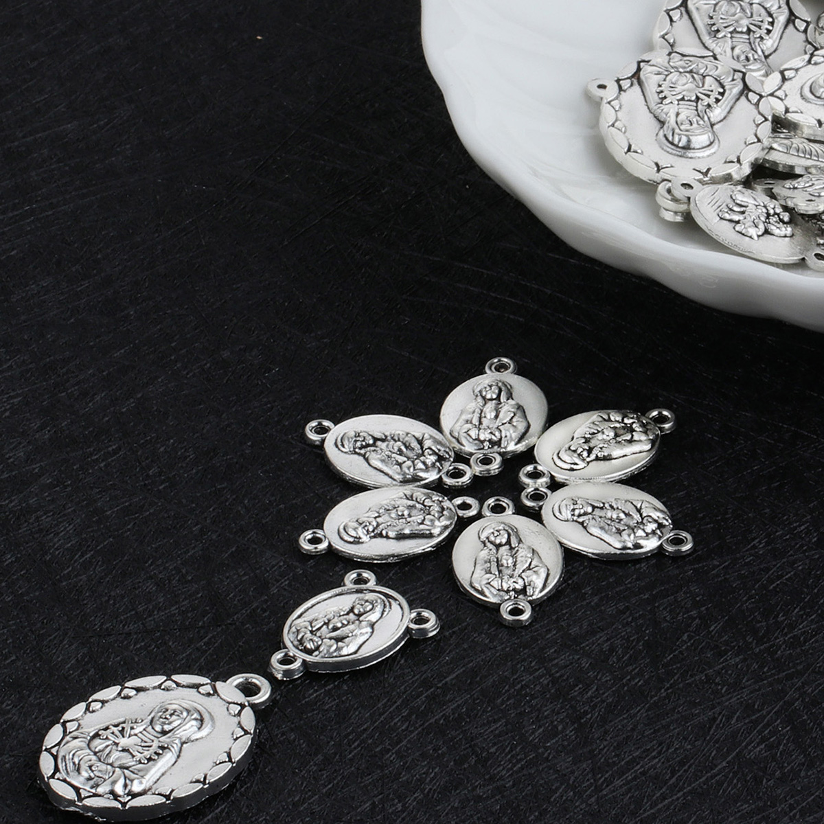 Diyalo 8Pcs Rosary Parts to Make Seven Sorrows Rosary Seven Sorrows Medals Set Catholic Chaplet Medals Centerpiece Accessories