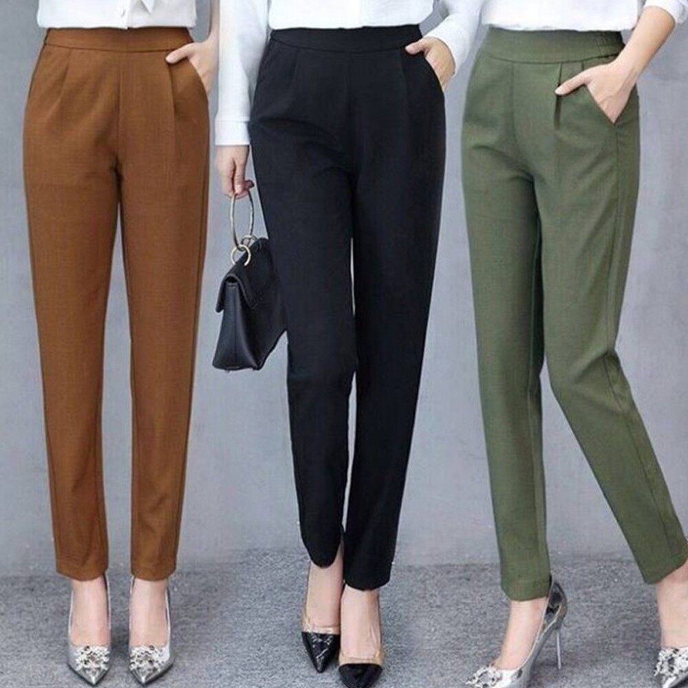 Odetteli Plain Harem Pants For Women Ladies Formal Solid High Waist Business Work Clothing