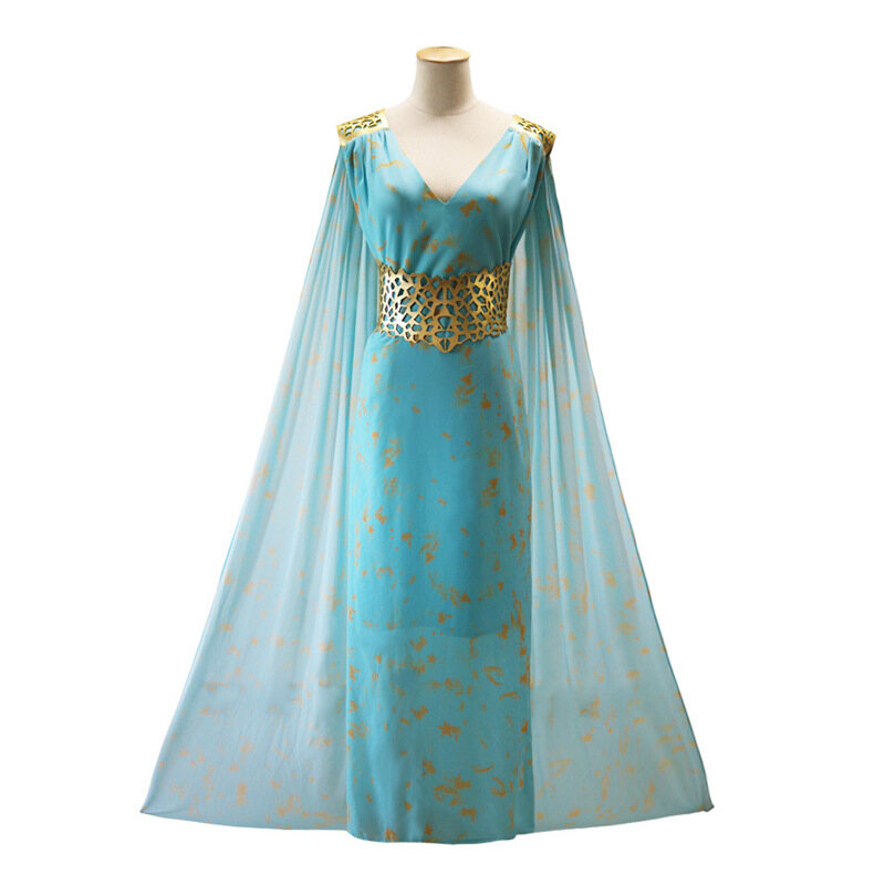 Mother of Dragons Game of Thrones Costume Daenerys Targaryen Dress With Cloak Women Maxi Dress Halloween Queen Cosplay Dresses
