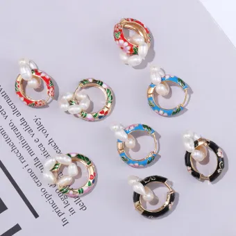 Hcvgbn Shop Vintage Geometric Circle Flower Huggie Drop Earrings For Women Bohemian Pearl Statement Drop Earrings Party Enamel Jewelry Lazada Singapore