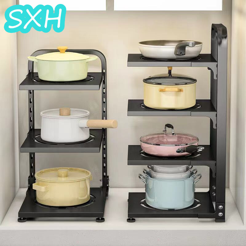 SXH Kitchen Pot Rack Rack New Multi-Layer Adjustable Sink Cabinet Inner Corner Countertop Dish Storage Rack Kitchen Organizers